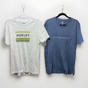 Hurley T Shirts Large Mens Blue White‎ Short Sleeve Bundle Of 2 Graphic Tees